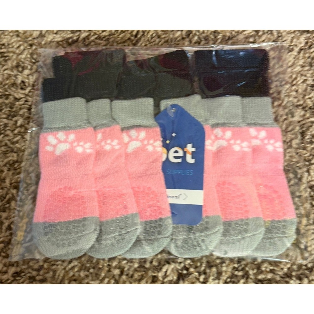 Kooltail-Pink & Gray Pet Socks-Grippers (NWT) Size XS